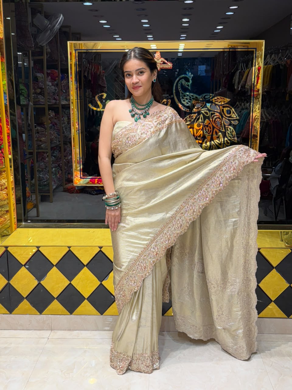 Cream Zari Silk Multiple Work Designer Saree (484)