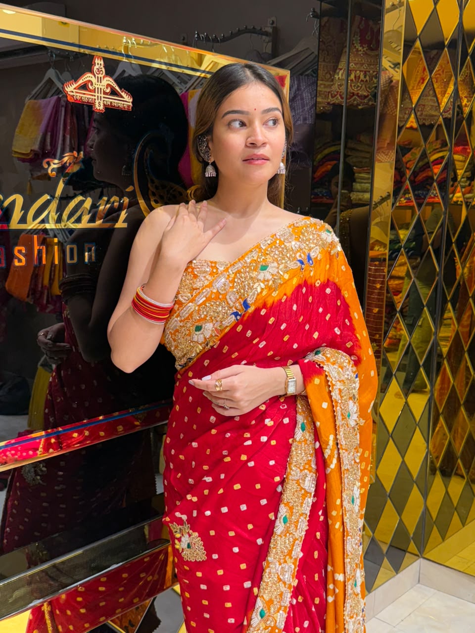 Dual Shade Gaji Silk Peacock Handwork Saree (487)