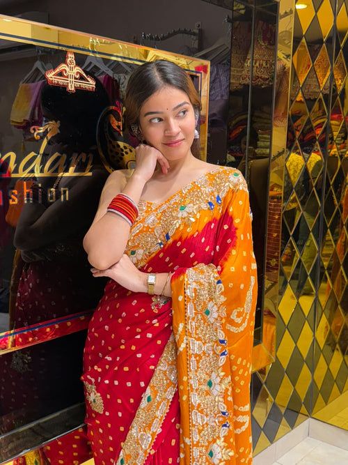 Dual Shade Gaji Silk Peacock Handwork Saree (487)