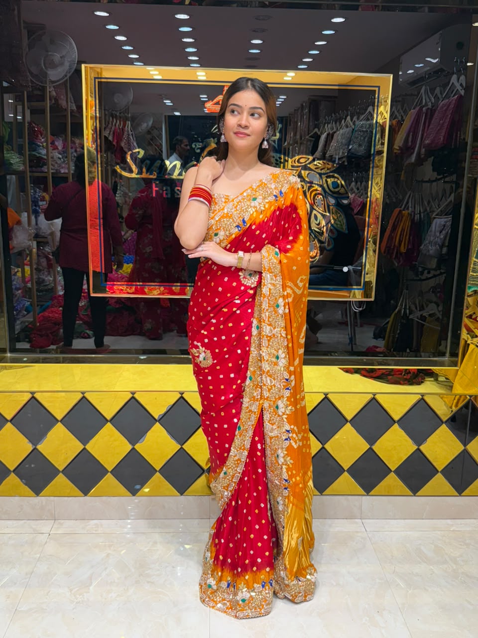 Dual Shade Gaji Silk Peacock Handwork Saree (487)