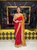 Dual Shade Gaji Silk Peacock Handwork Saree (487)