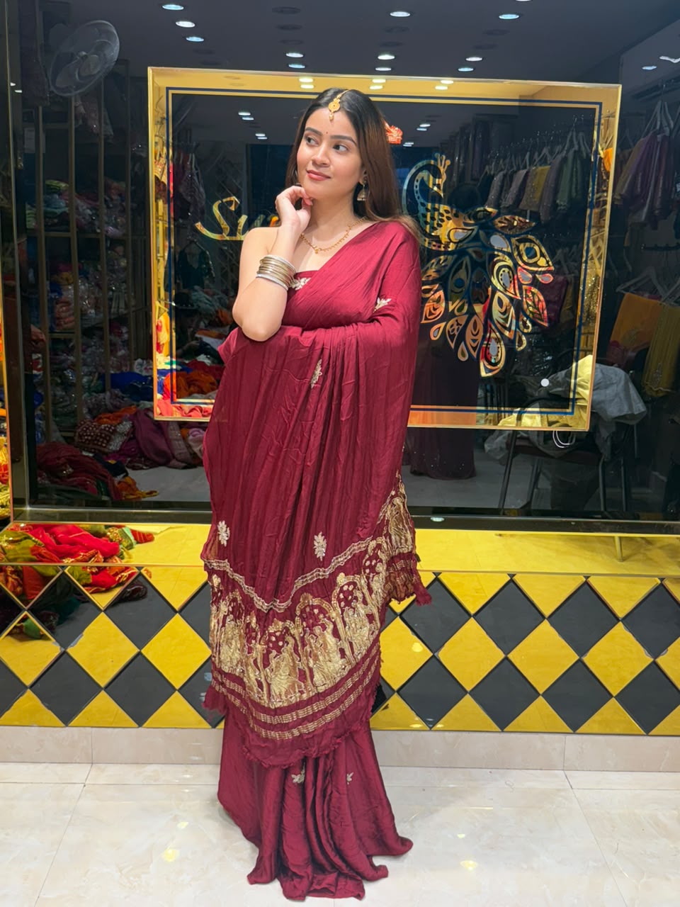 Maroon Pure Gaji Silk Designer Saree (488)