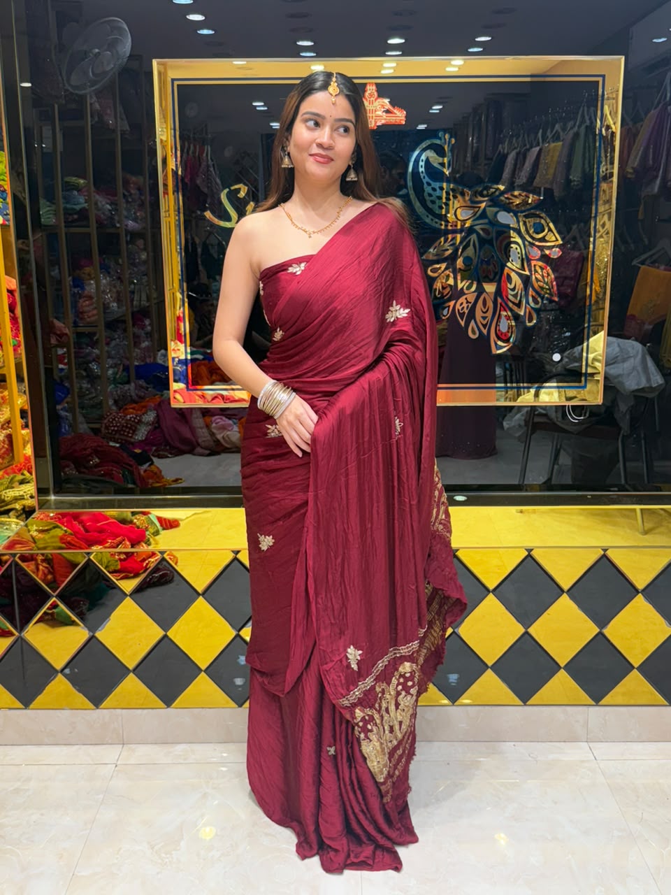 Maroon Pure Gaji Silk Designer Saree (488)