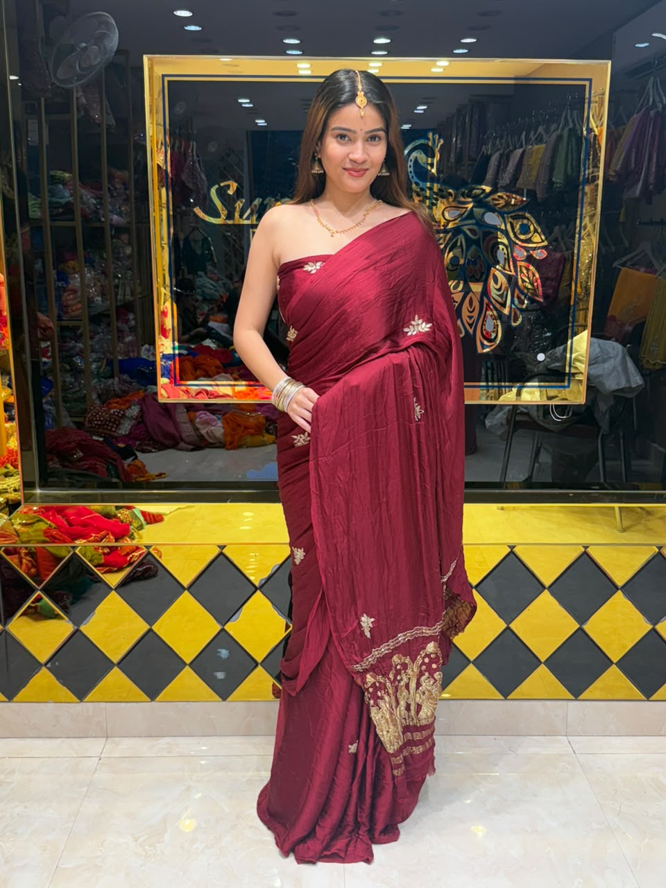 Maroon Pure Gaji Silk Designer Saree (488)