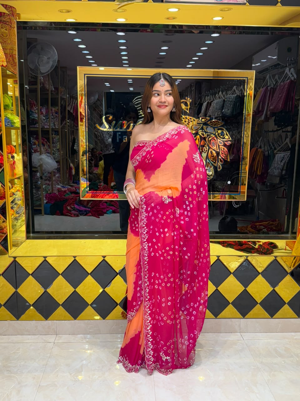 Rani & Orange Katdana & Mirror Designer Saree (S113)