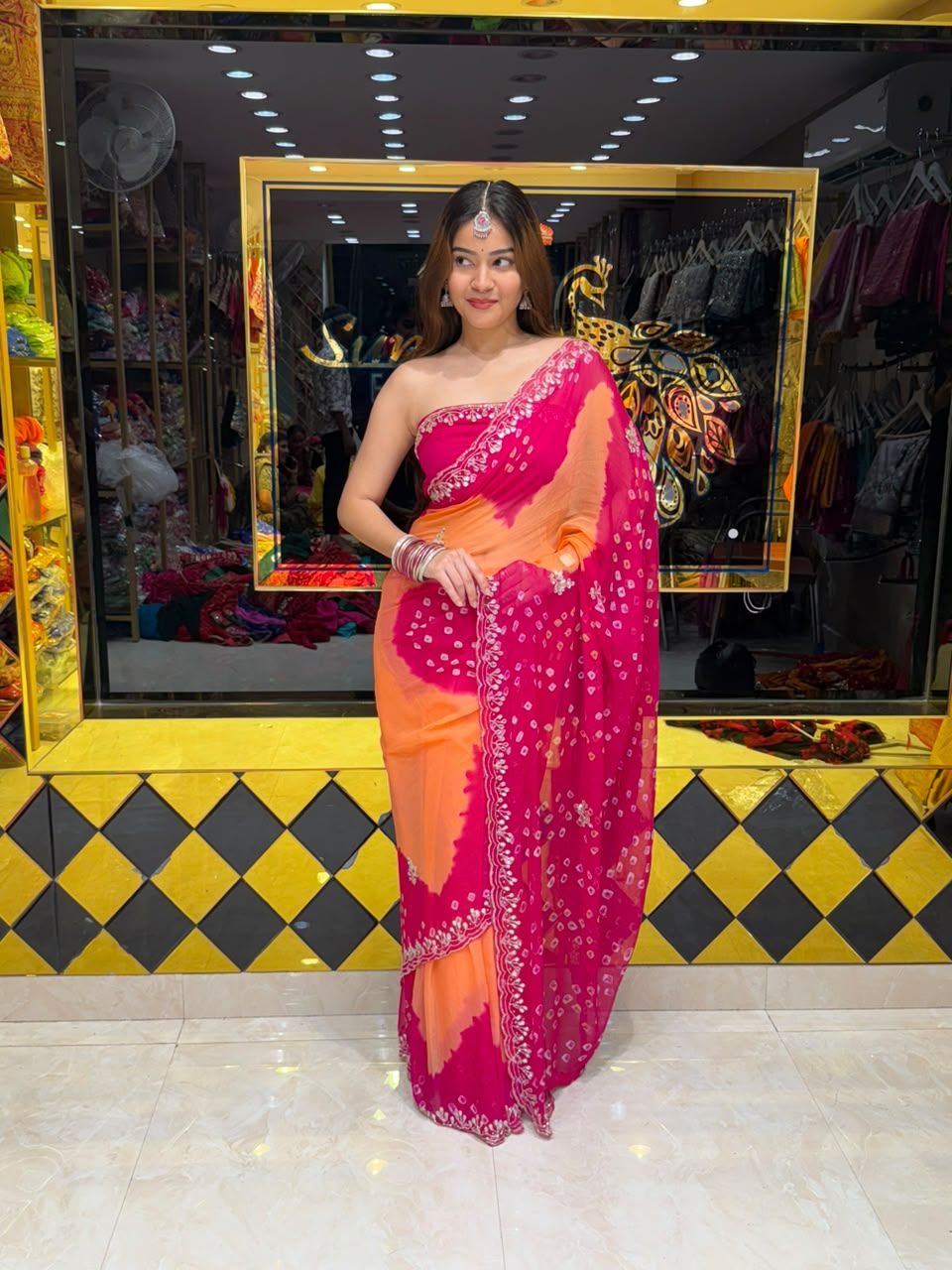 Rani & Orange Katdana & Mirror Designer Saree (S113)