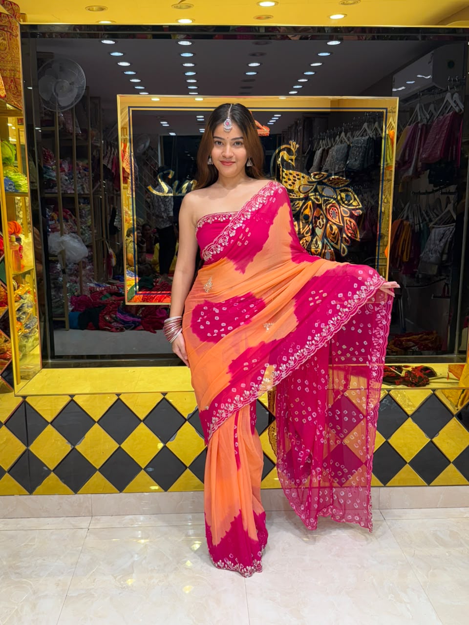Rani & Orange Katdana & Mirror Designer Saree (S113)