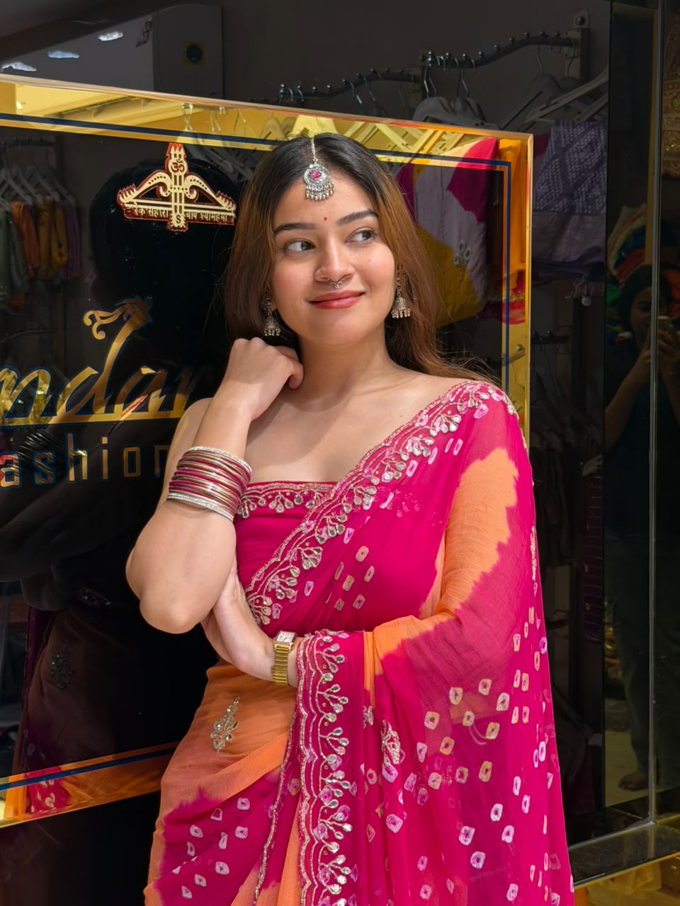 Rani & Orange Katdana & Mirror Designer Saree (S113)