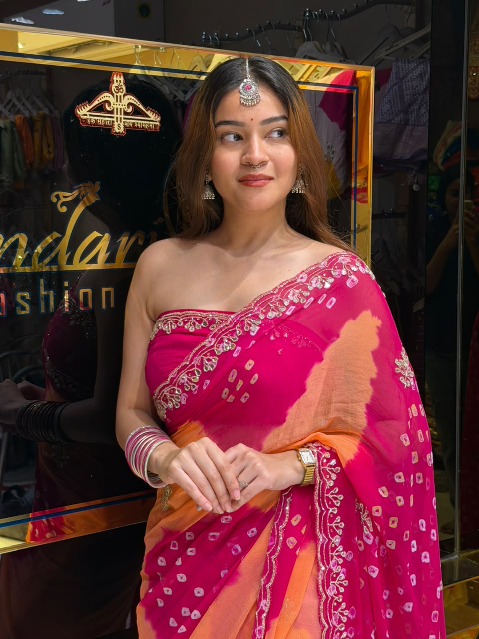 Rani & Orange Katdana & Mirror Designer Saree (S113)