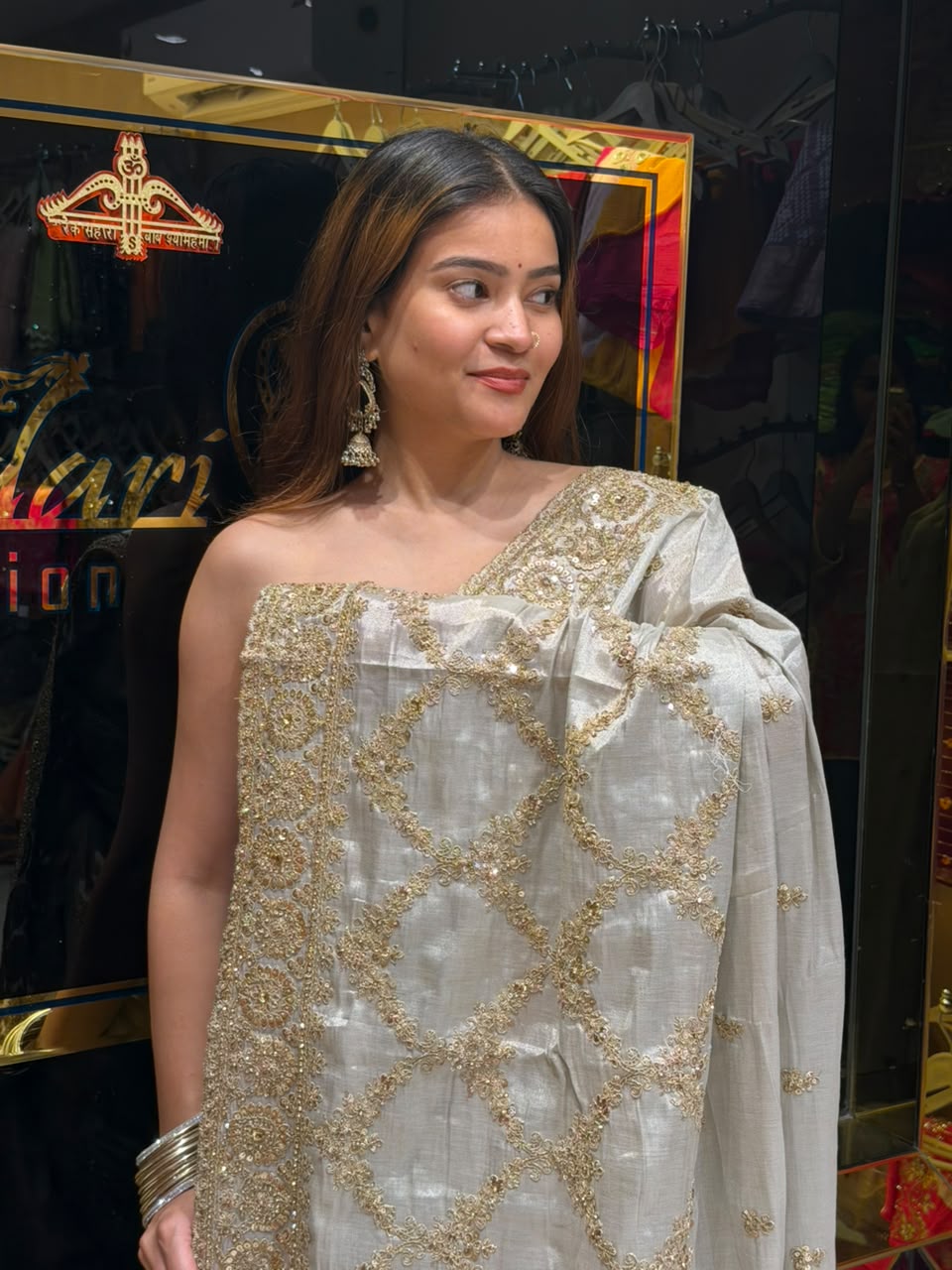 Steel Grey Multiwork Designer Saree (493)