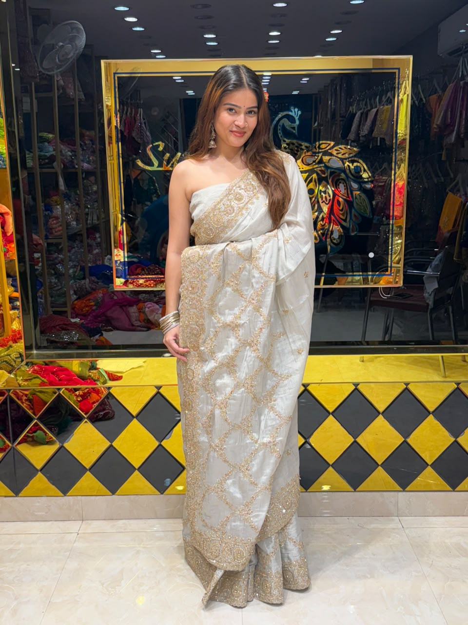 Steel Grey Multiwork Designer Saree (493)