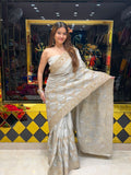 Steel Grey Multiwork Designer Saree (493)