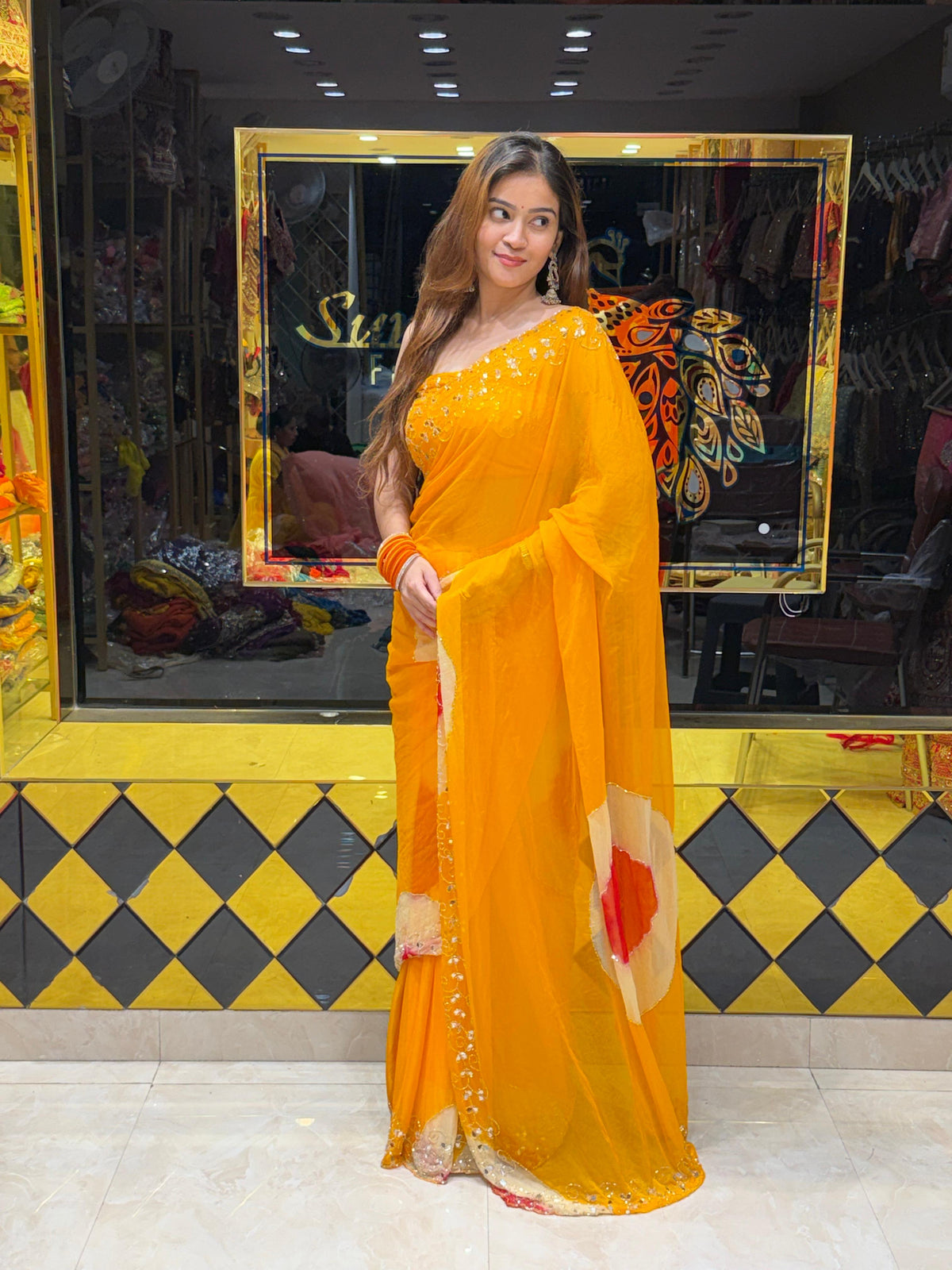 Yellow Mirror & Katdana Designer Saree (S112)