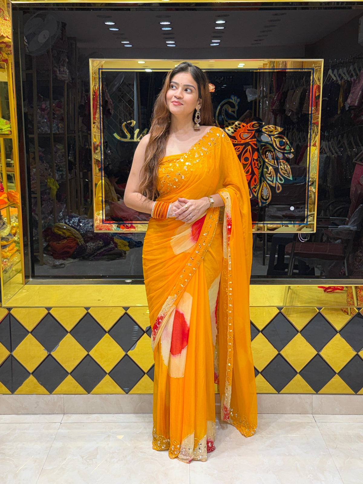 Yellow Mirror & Katdana Designer Saree (S112)