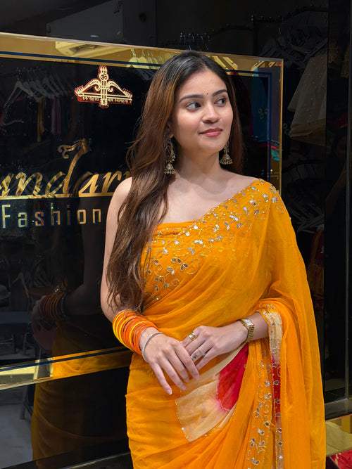 Yellow Mirror & Katdana Designer Saree (S112)