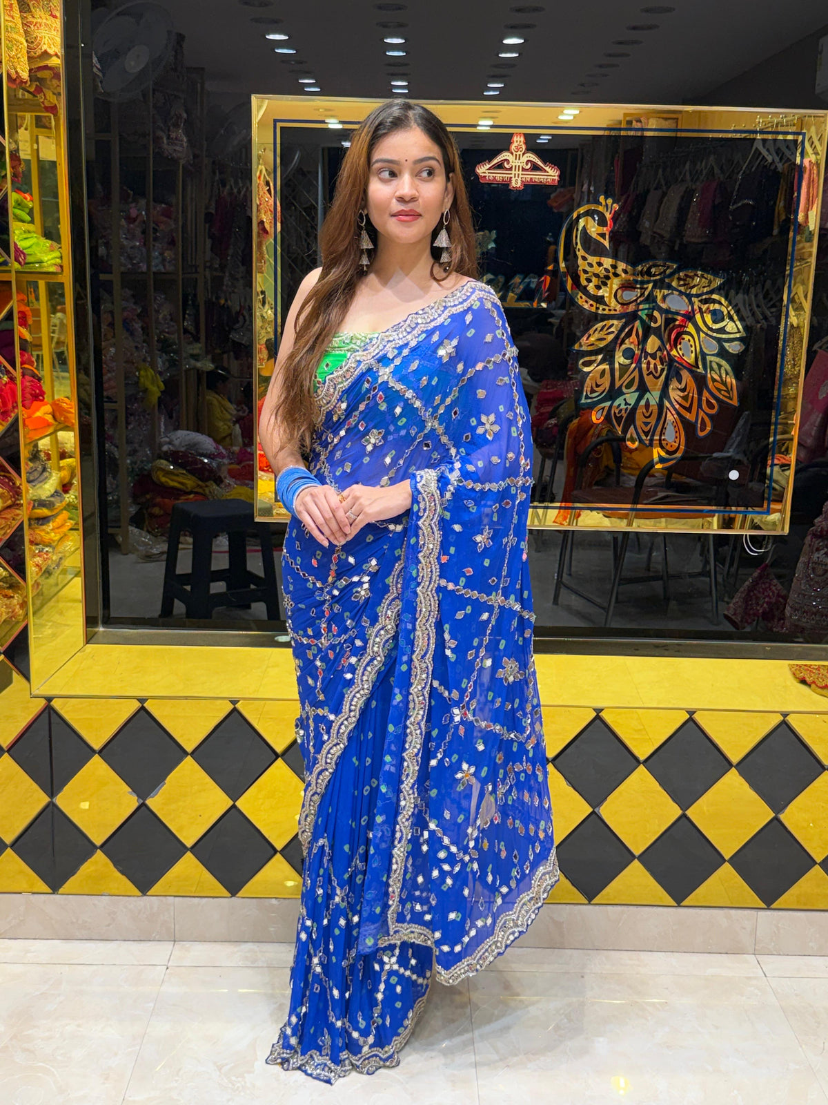 Royal Blue Pearl And Mirror Handcrafted Saree (490)