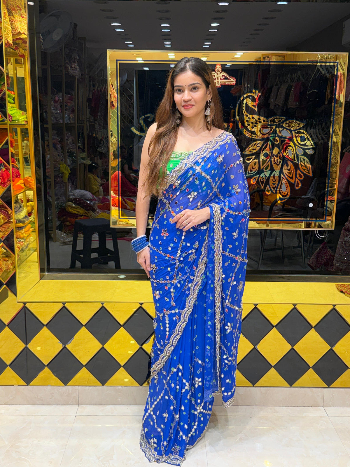 Royal Blue Pearl And Mirror Handcrafted Saree (490)