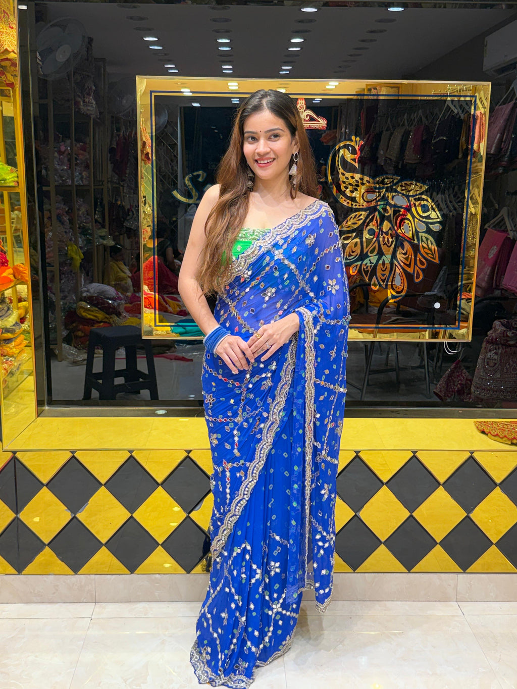 Royal Blue Pearl And Mirror Handcrafted Saree (490)