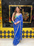 Royal Blue Pearl And Mirror Handcrafted Saree (490)