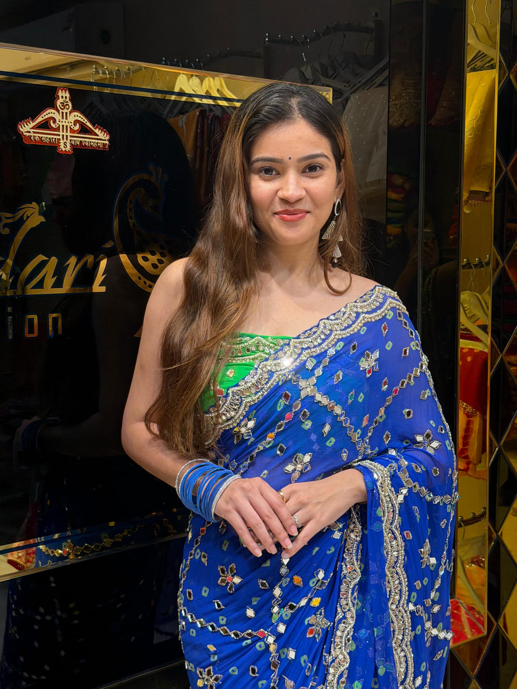 Royal Blue Pearl And Mirror Handcrafted Saree (490)