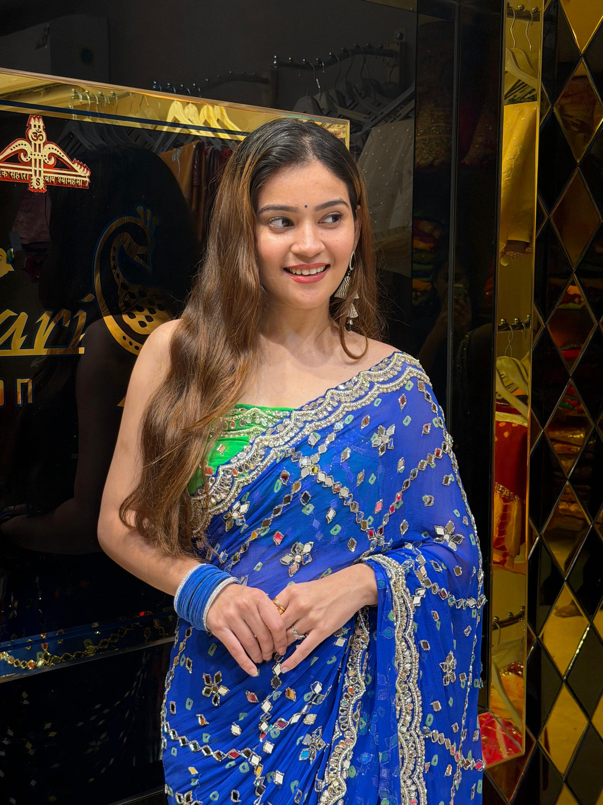 Royal Blue Pearl And Mirror Handcrafted Saree (490)