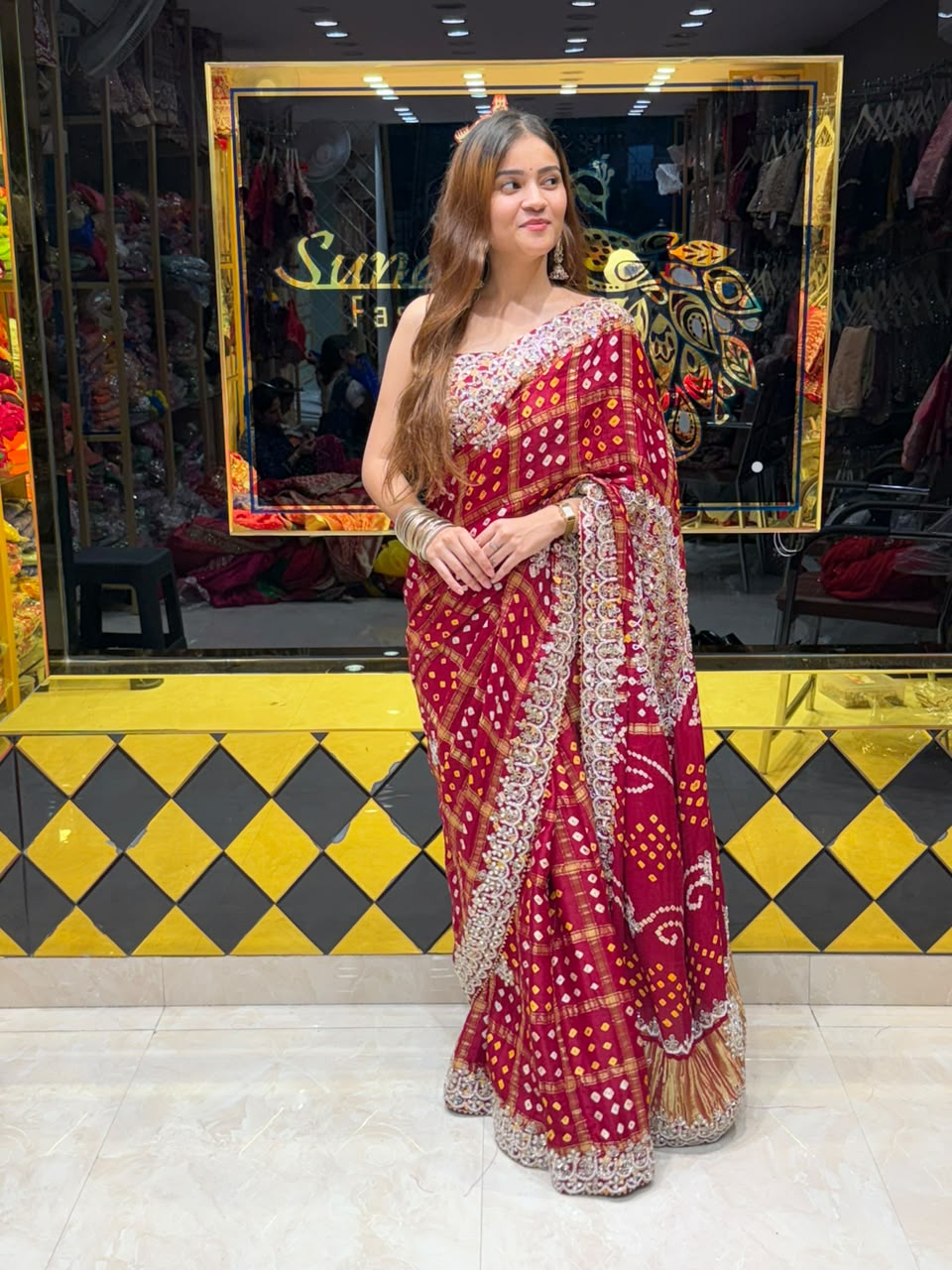 Maroon Mirror Gola Handcrafted Designer Saree (492)