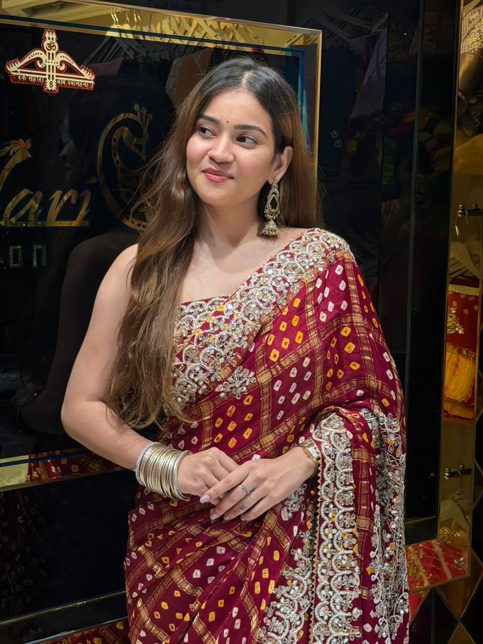 Maroon Mirror Gola Handcrafted Designer Saree (492)
