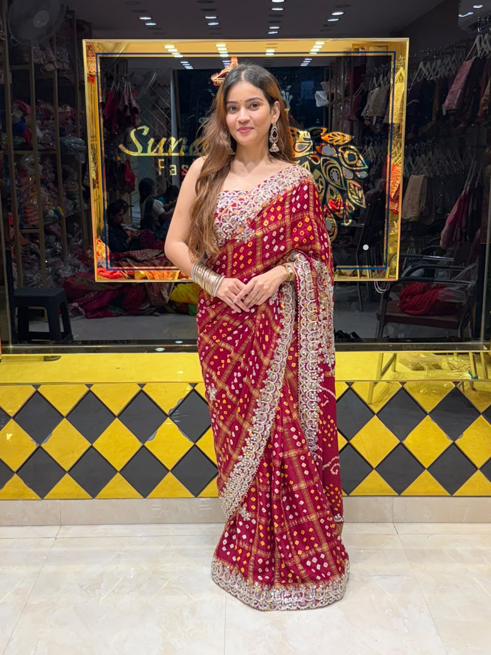 Maroon Mirror Gola Handcrafted Designer Saree (492)