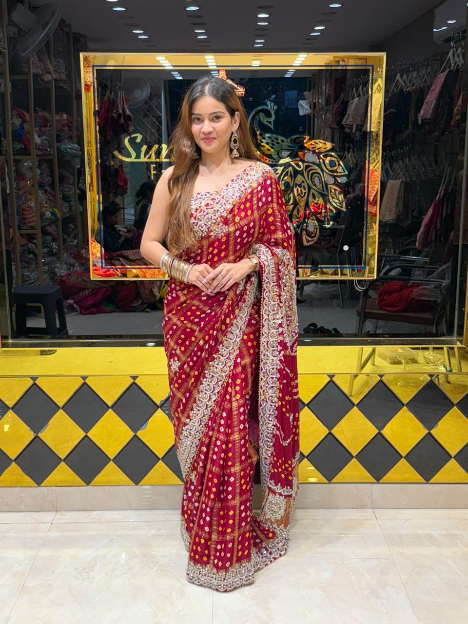 Maroon Mirror Gola Handcrafted Designer Saree (492)