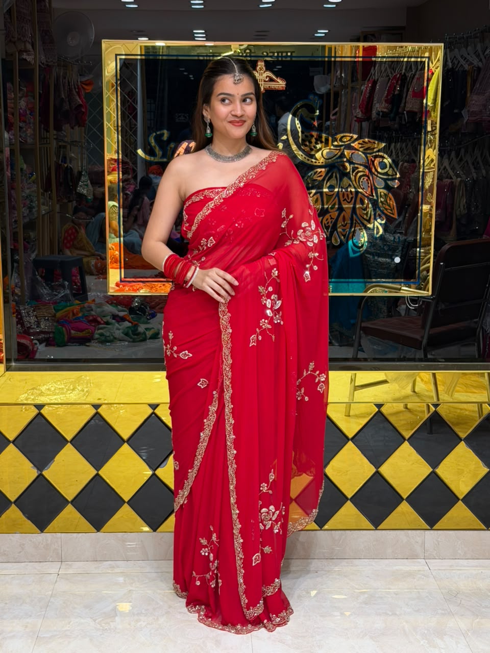 Red Multiwork Handcrafted  Desiger Saree (495)