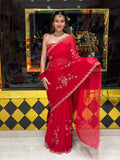 Red Multiwork Handcrafted  Desiger Saree (495)
