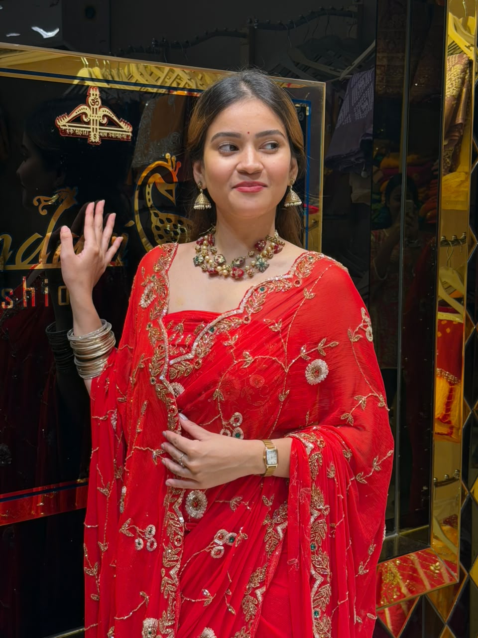 Red Multiple Sequence Handwork  Saree With Dupatta Set (494)