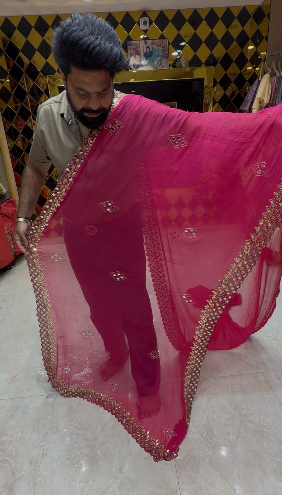 Hot Pink Mirror & Gotapati Handcrafted Saree (498)
