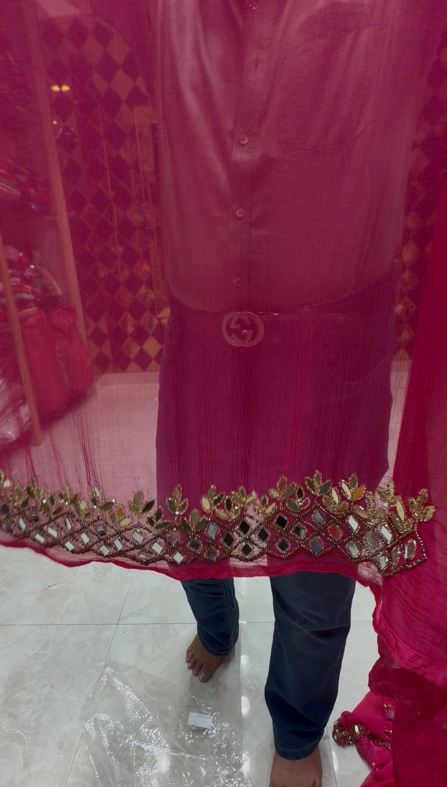 Hot Pink Mirror & Gotapati Handcrafted Saree (498)