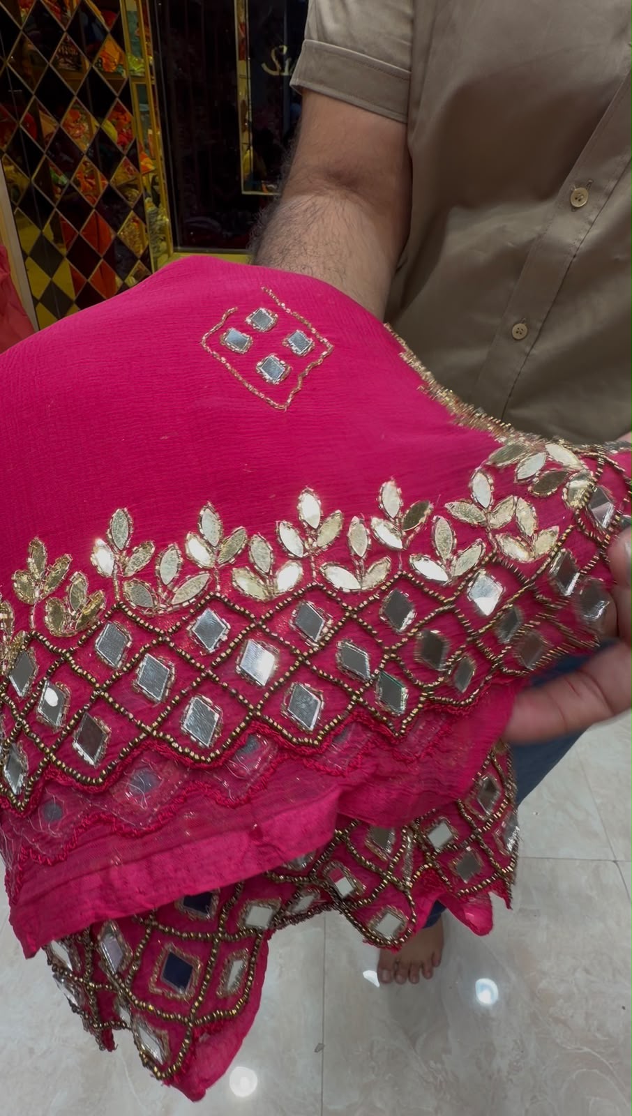 Hot Pink Mirror & Gotapati Handcrafted Saree (498)
