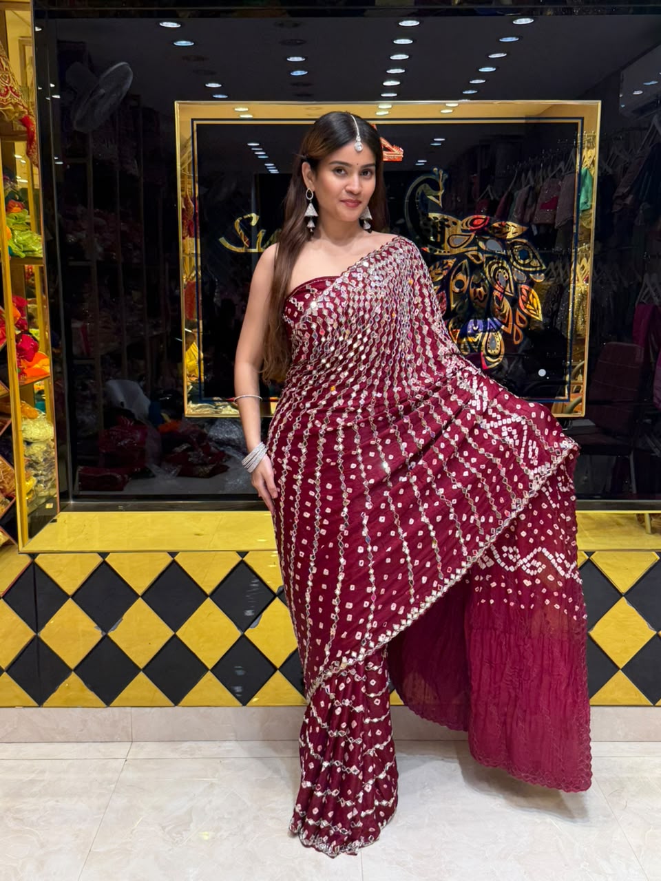 Gaji Silk Bandhej Mirror Designer Saree (499)