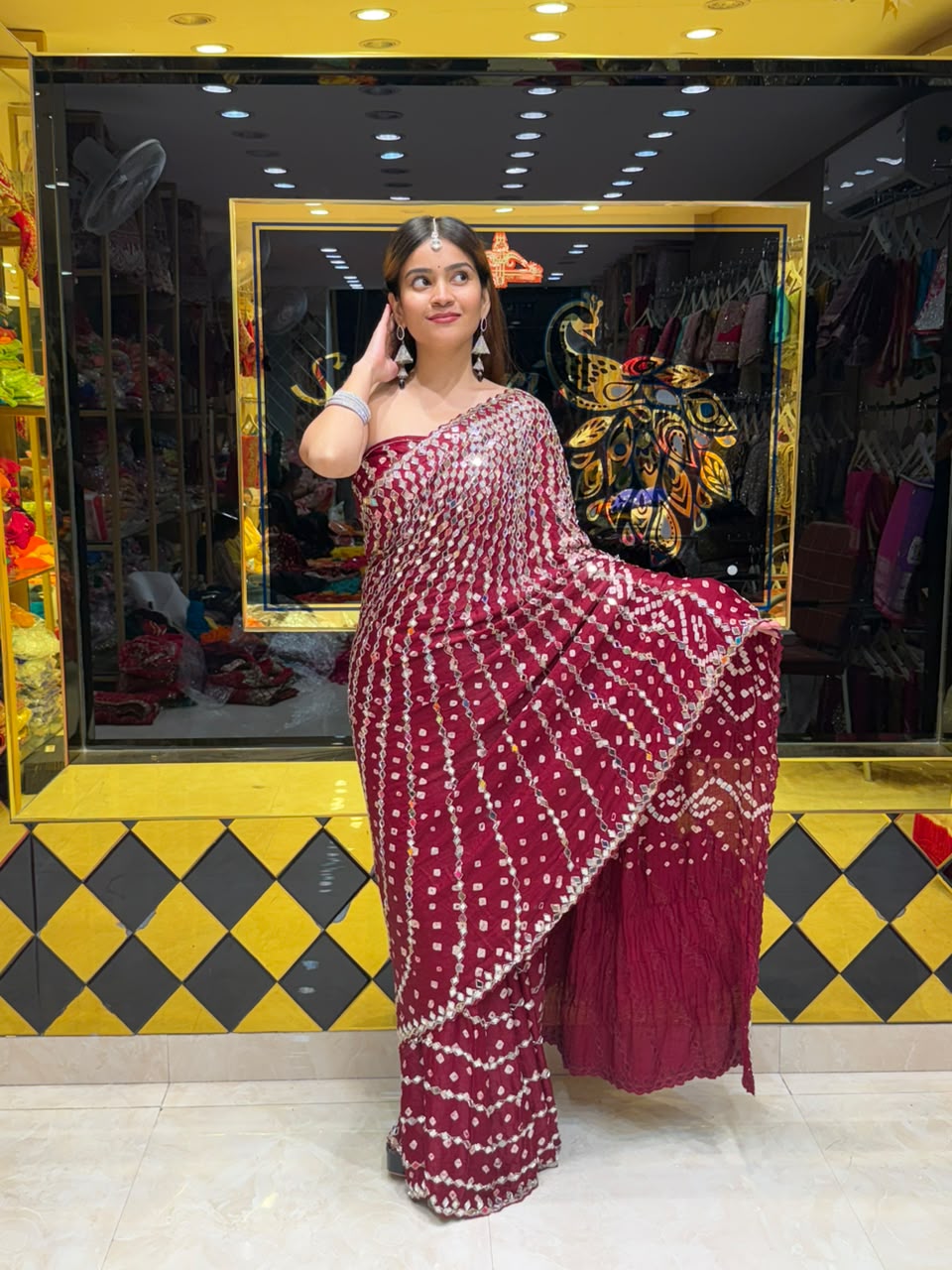 Gaji Silk Bandhej Mirror Designer Saree (499)