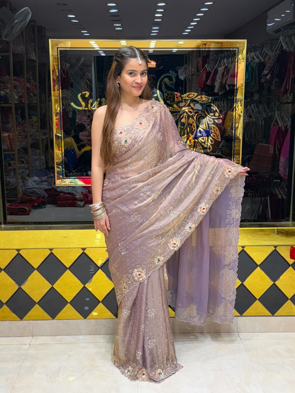 Lavender  Softy Silk Multiwork Designer Saree (501)