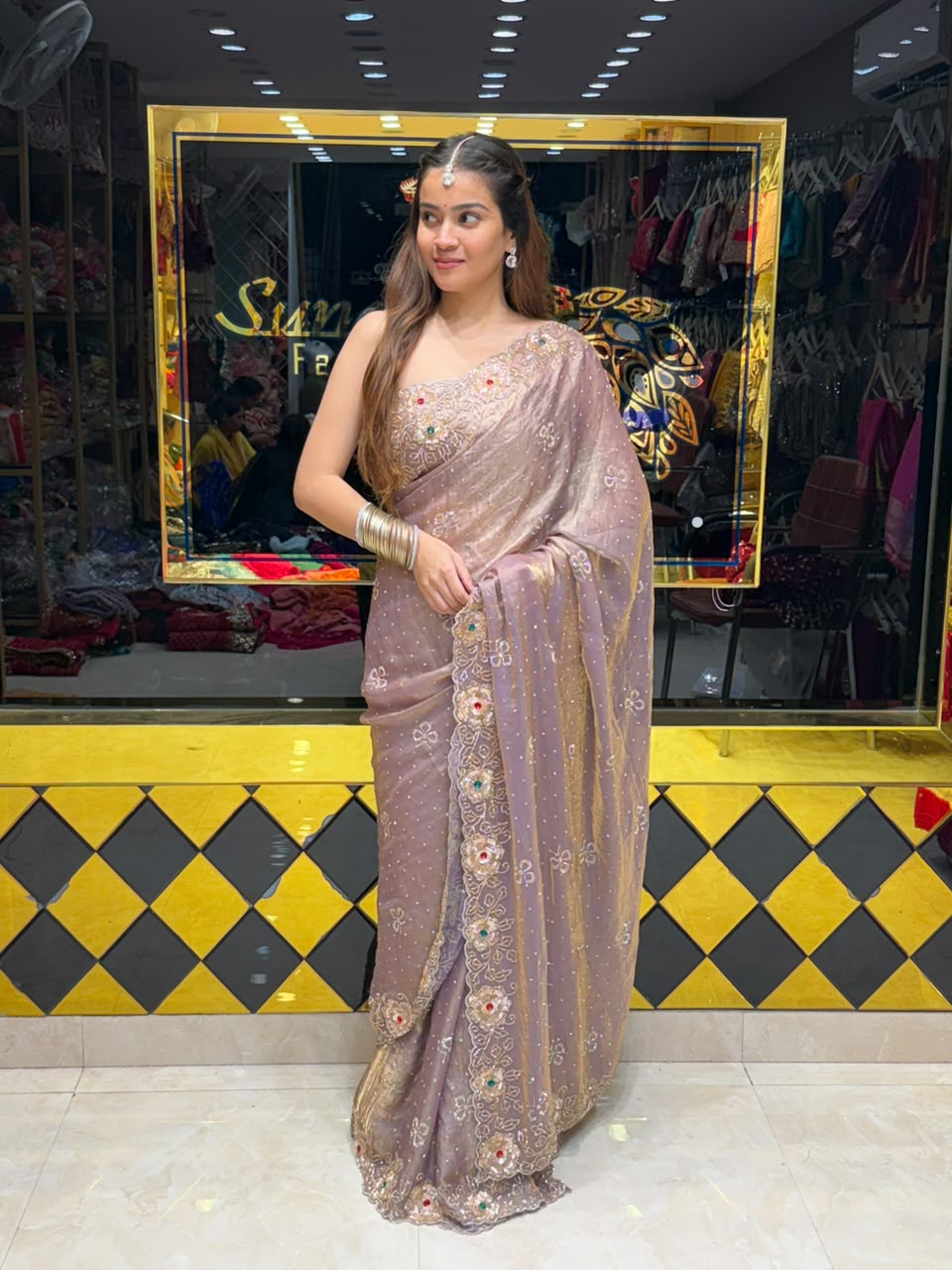 Lavender  Softy Silk Multiwork Designer Saree (501)