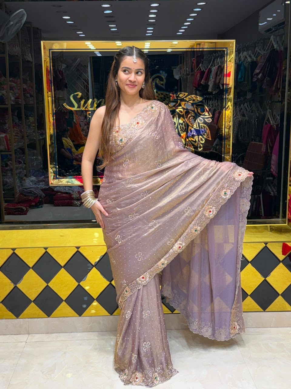 Lavender  Softy Silk Multiwork Designer Saree (501)