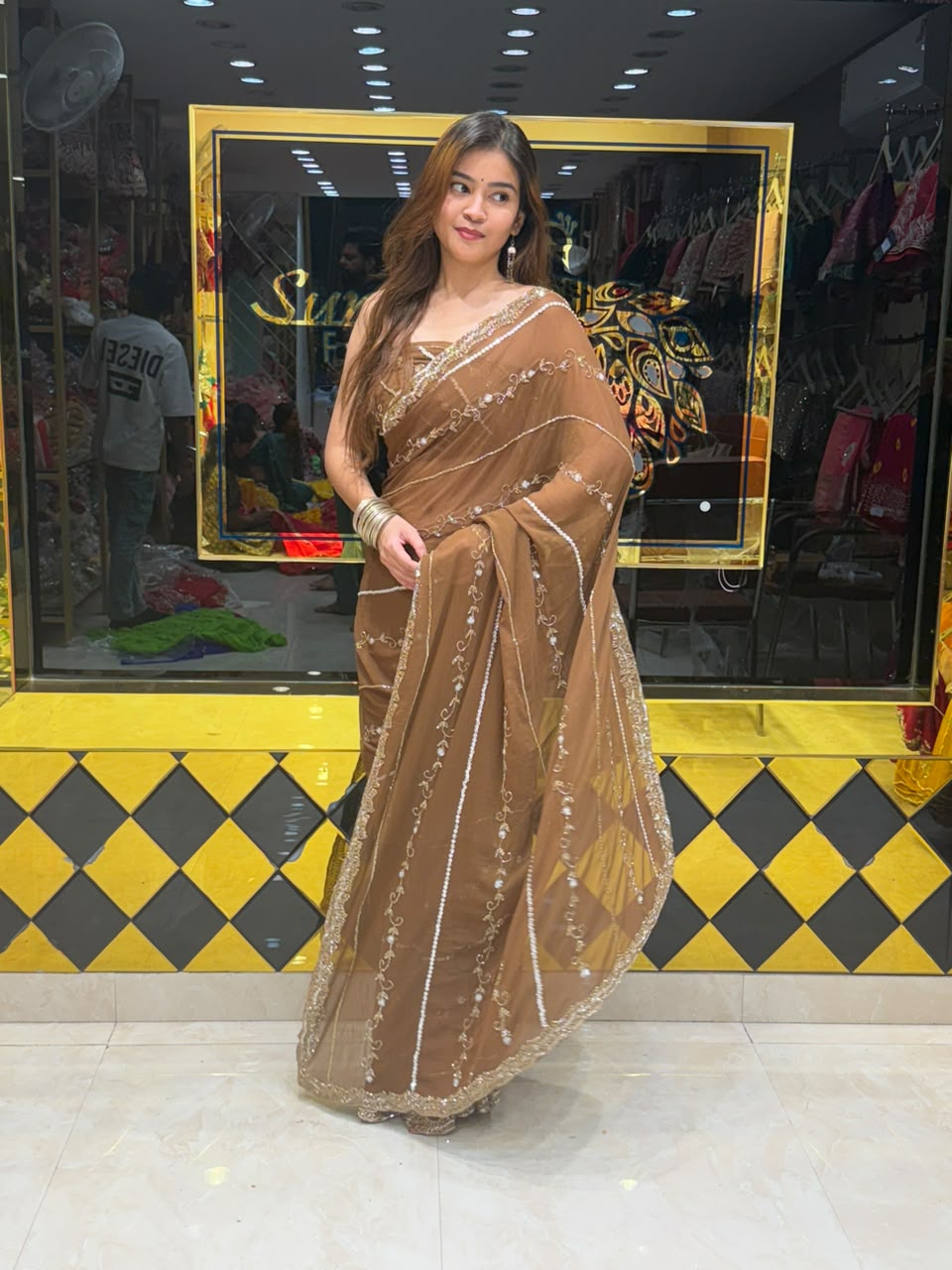 Diamond & Pearl Haandcrafted Designer Saree (503)