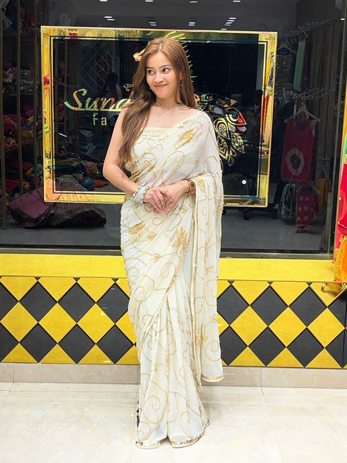 Sundari Exclusive White  Handwork Saree (265)