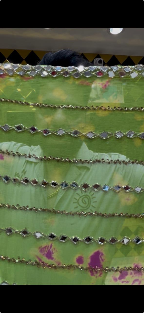Green Katdana Premium Handwork Pure Chiffon Saree (355)