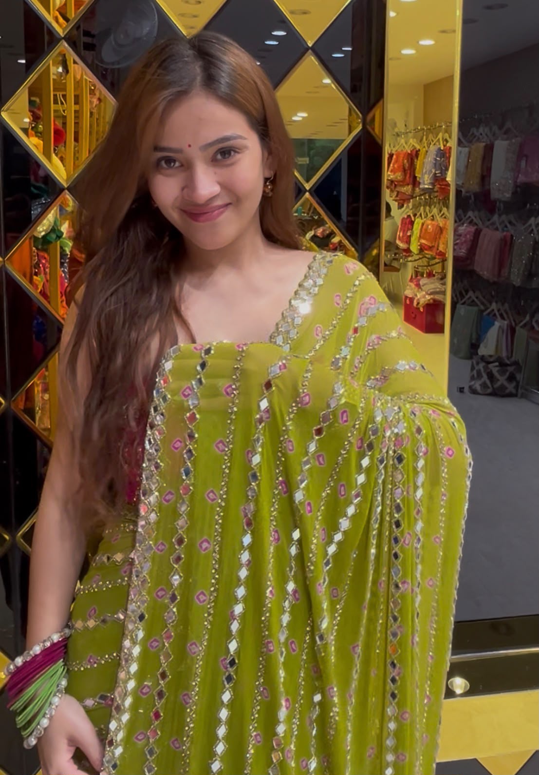 Green Bandhej Katdana Handwork Saree (388)