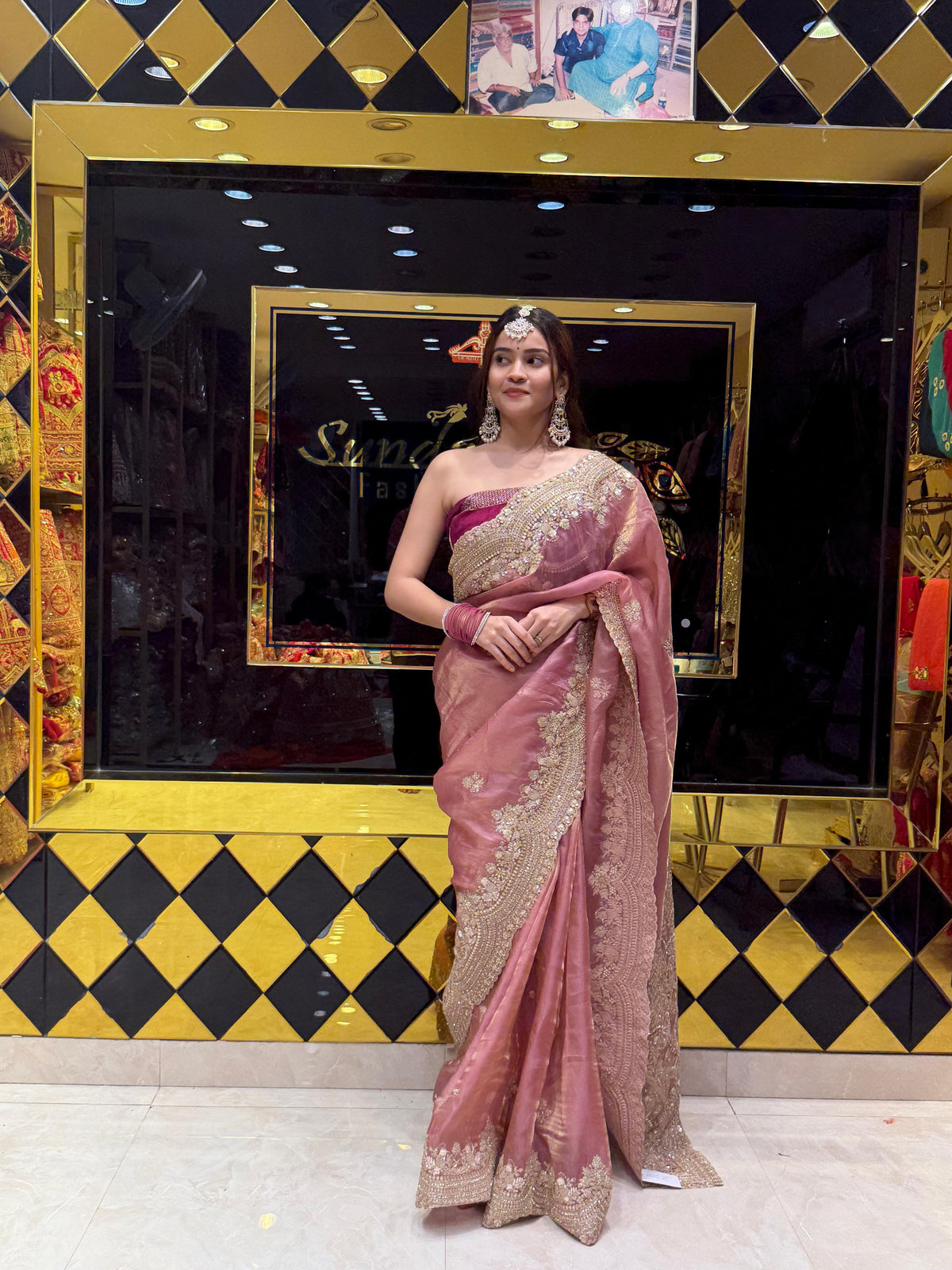 Glass Silk Pink Multiwork Handcrafted Saree (438)