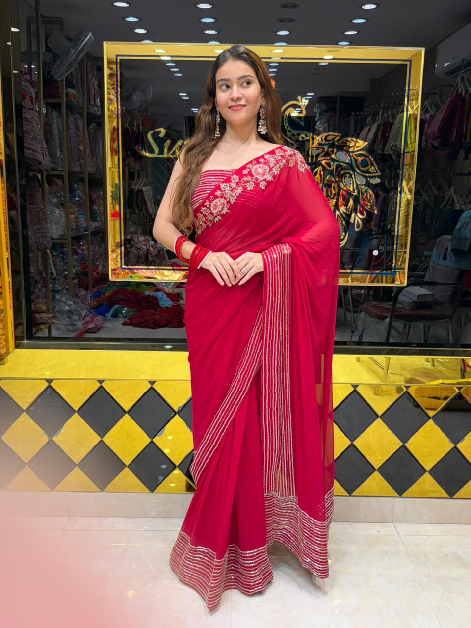 Red Pearl & Katdana Multiple Handwork Saree (435)