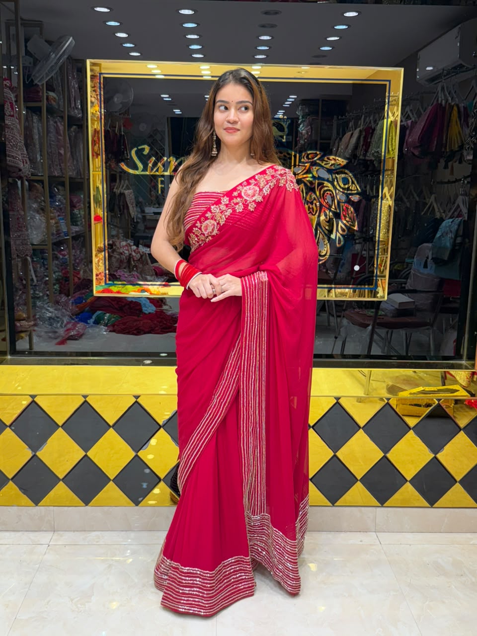 Red Pearl & Katdana Multiple Handwork Saree (435)
