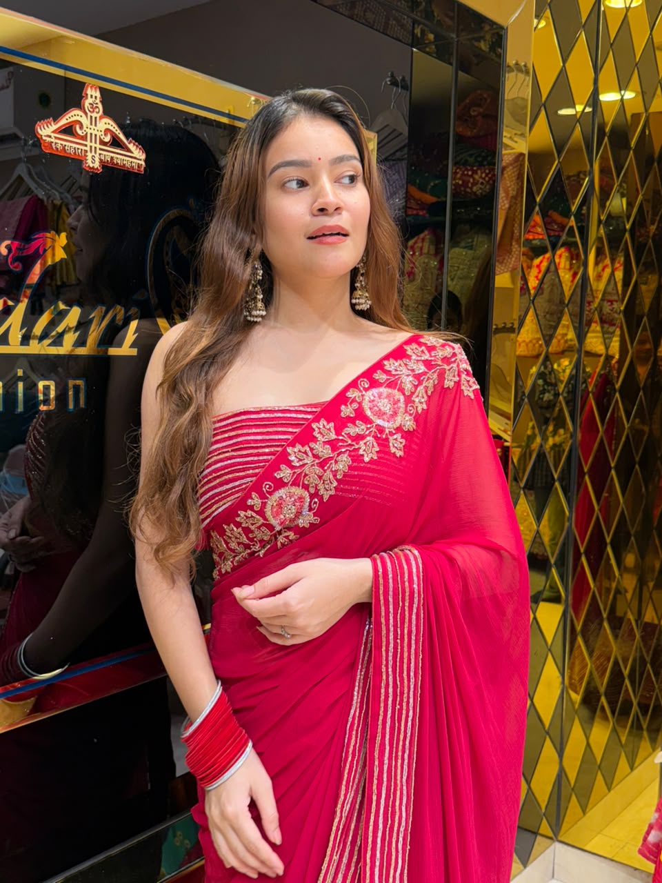 Red Pearl & Katdana Multiple Handwork Saree (435)