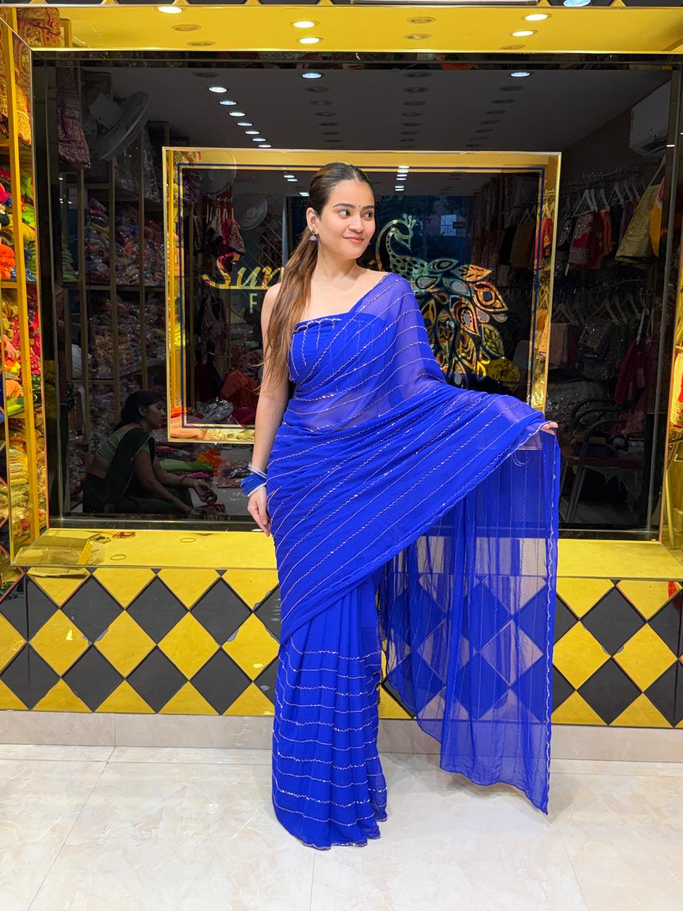 Royal Blue Katdana Handcrafted Saree (457)