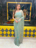 Sea Blue Swarovski Handcrafted Saree (462)